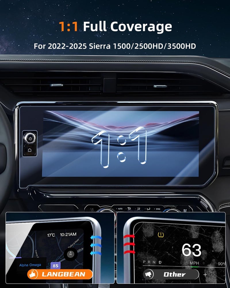 LANGBEAN Anti-Glare Matte Screen Protector for 2022-2025 GMC Sierra 1500 (AT4/AT4X/Denali/Denali Ultimate), 13.4-Inch Infortainment Touchscreen,2023 2024 2025 GMC Sierra 1500 2500HD 3500HD Accessories, 9H Tempered Glass Anti-Fingerprint - Image 3